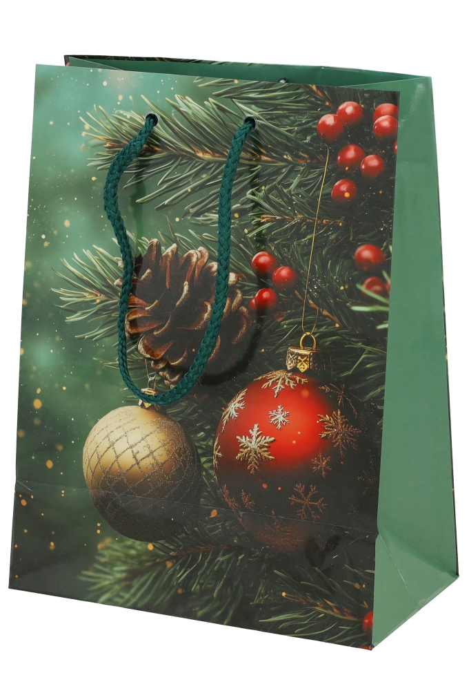 Kersttasjes Medium Pine & Berries 18x10x23cm 12stuks