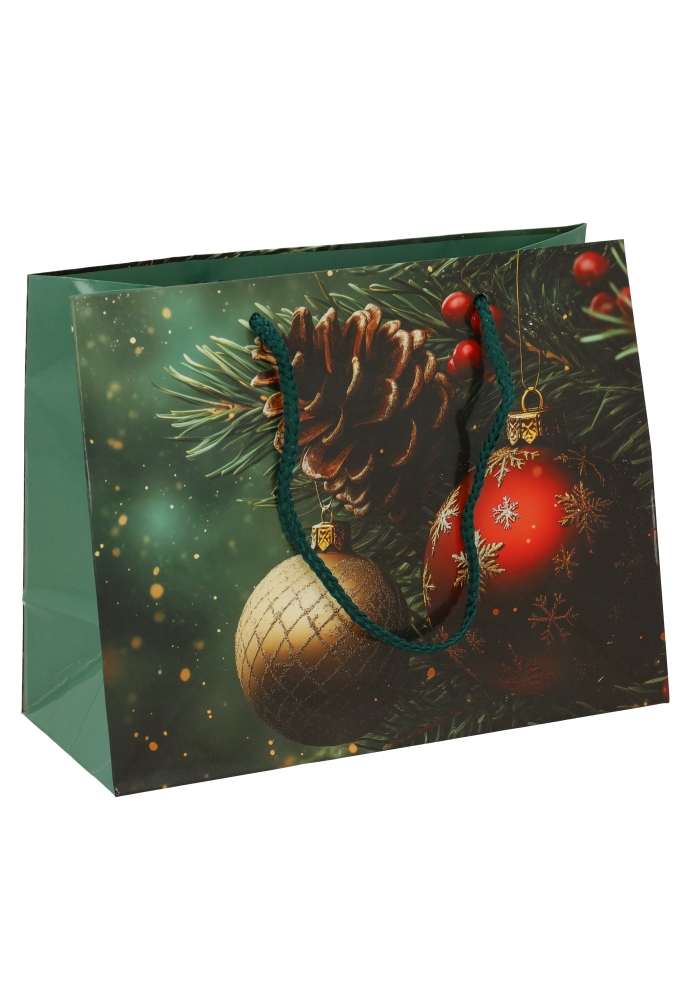 Kersttasjes Medium Pine & Berries 23x10x17,5cm 12stuks