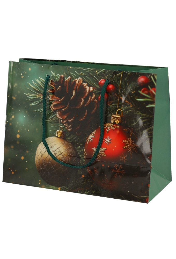 Kersttasjes Medium Pine & Berries 23x10x17,5cm 12stuks