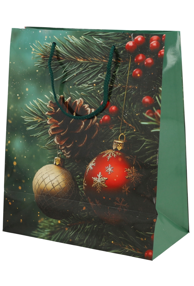 Kersttasjes Groot Pine & Berries 26.5x13.5x32.5cm 12stuks
