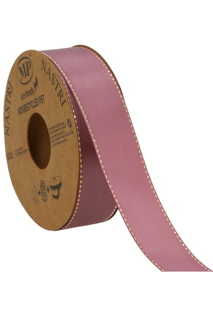 Kadolint Satijn Dubbel Recycled Pet Orchid & Goud 25mm x 20 meter