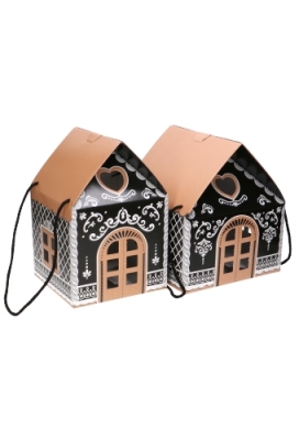 Geschenkdoos Huisje Kerst Zwart & Koord 24.5x24.5x15cm 20st  OP IS OP