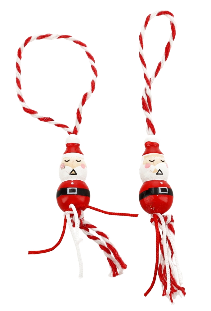 Gelukspoppetjes Kerstman 3cm Aan Gekleurd Rood & Wit Koordje 50stuks