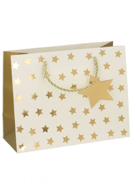 Kersttasjes Medium Metallic Gouden Sterren 23x10x17.5cm 10stuks