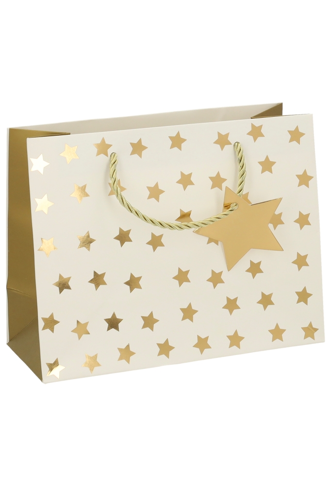 Kersttasjes Medium Metallic Gouden Sterren 23x10x17.5cm 10stuks