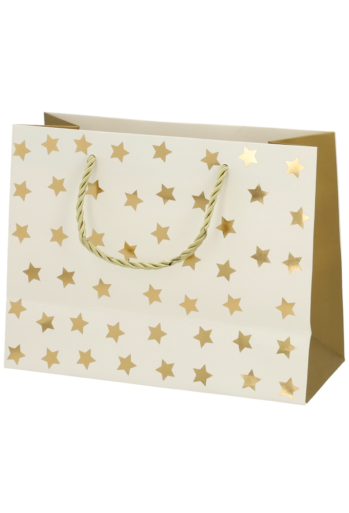 Kersttasjes Medium Metallic Gouden Sterren 23x10x17.5cm 10stuks