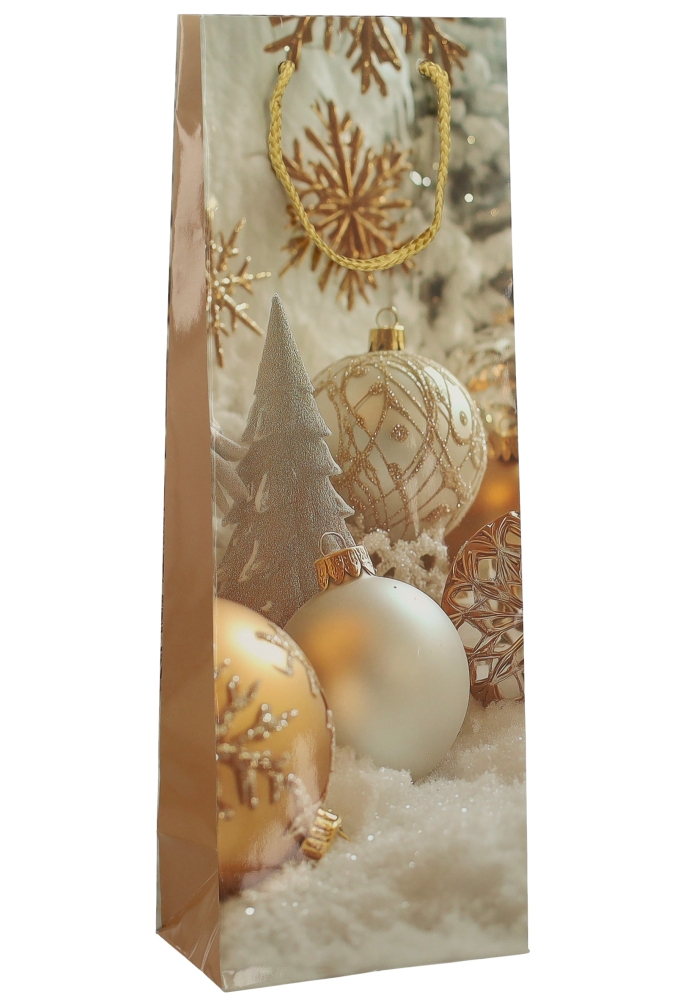Kerst Wijntasjes 1 Fles Golden Winter 12.5x9x36.5cm 12stuks