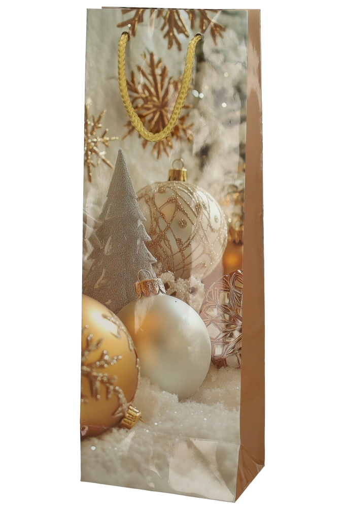 Kerst Wijntasjes 1 Fles Golden Winter 12.5x9x36.5cm 12stuks