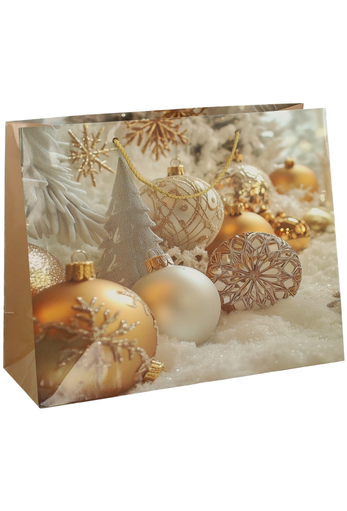Kersttasjes Groot Laag  Golden Winter 32x12.5x27cm 12stuks
