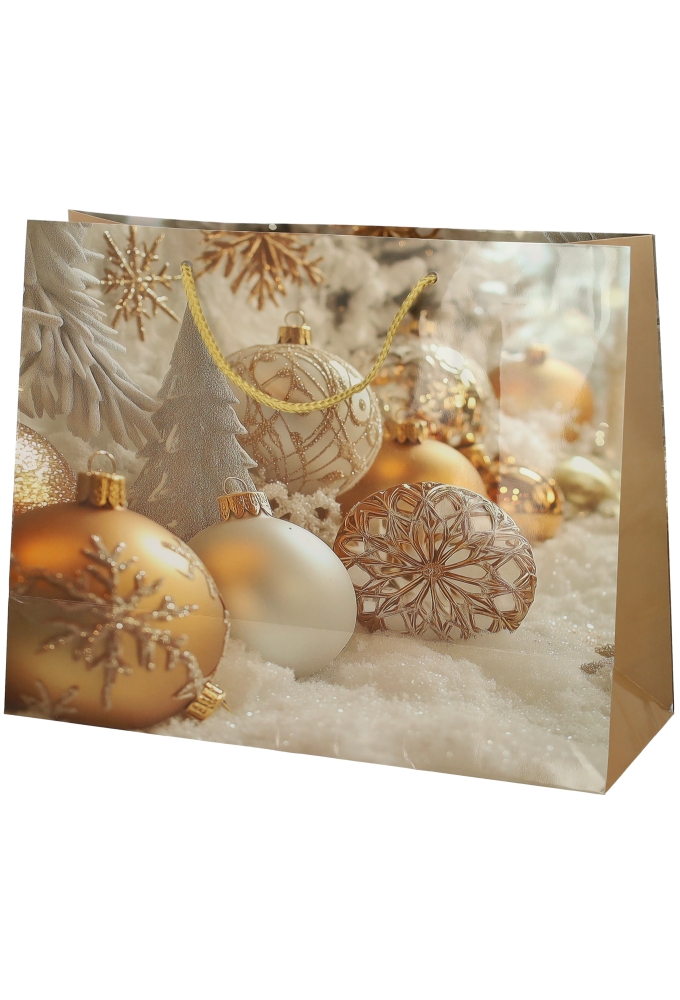 Kersttasjes Groot Laag  Golden Winter 32x12.5x27cm 12stuks
