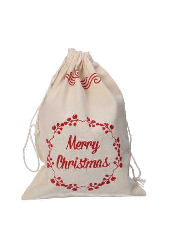 Kerstzakjes Katoen Blanco Merry Christmas 18x25cm 10stuks