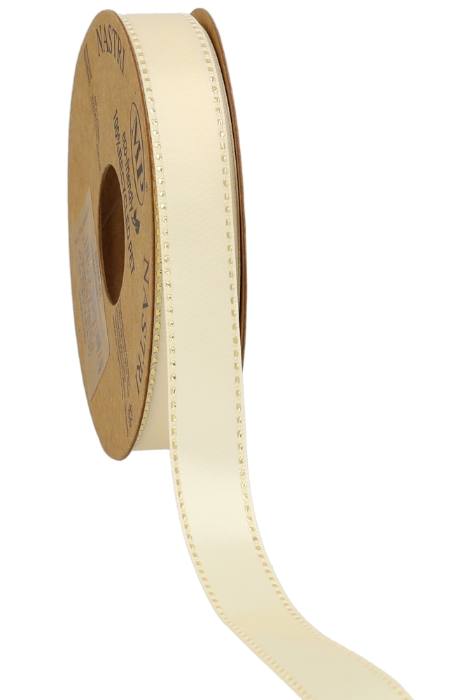 Kadolint Satijn Dubbel Recycled Pet Cream & Goud 15mm x 20 meter