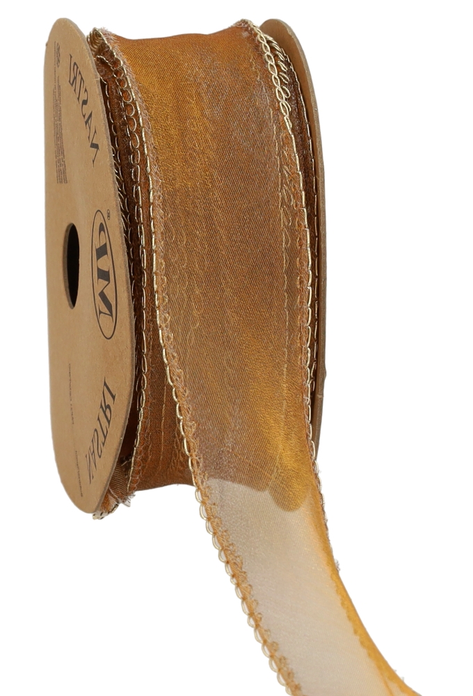 Luxe Kadolint Organza Koper Metallic Goud Rand  40mm x 10meter