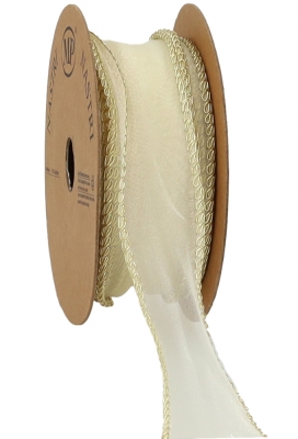 Luxe Kadolint Organza Creme Metallic Goud Rand  40mm x 10m OP IS OP