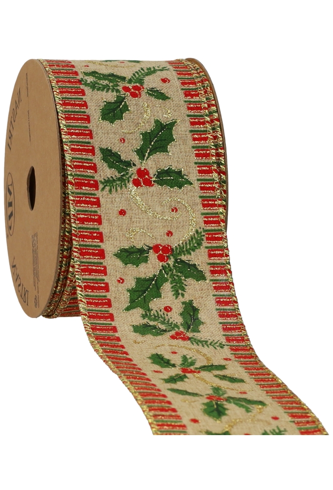 Luxe Kadolint Kerst Hulst & Rood-Goud Strepen 63mm x 10meter