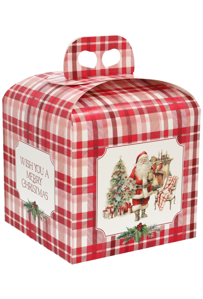 Geschenkdoosje Merry Christmas Kerstman Ruit 20x20x18cm 50stuks