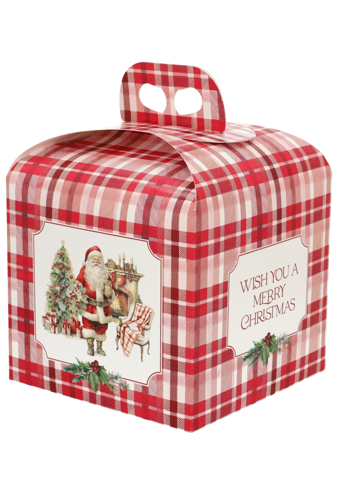 Geschenkdoosje Merry Christmas Kerstman Ruit 20x20x18cm 50stuks