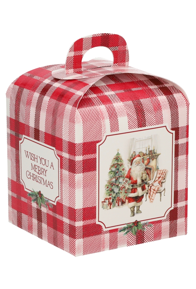 Geschenkdoosje Merry Christmas  Kerstman Ruit 10x10x10cm 10stuks