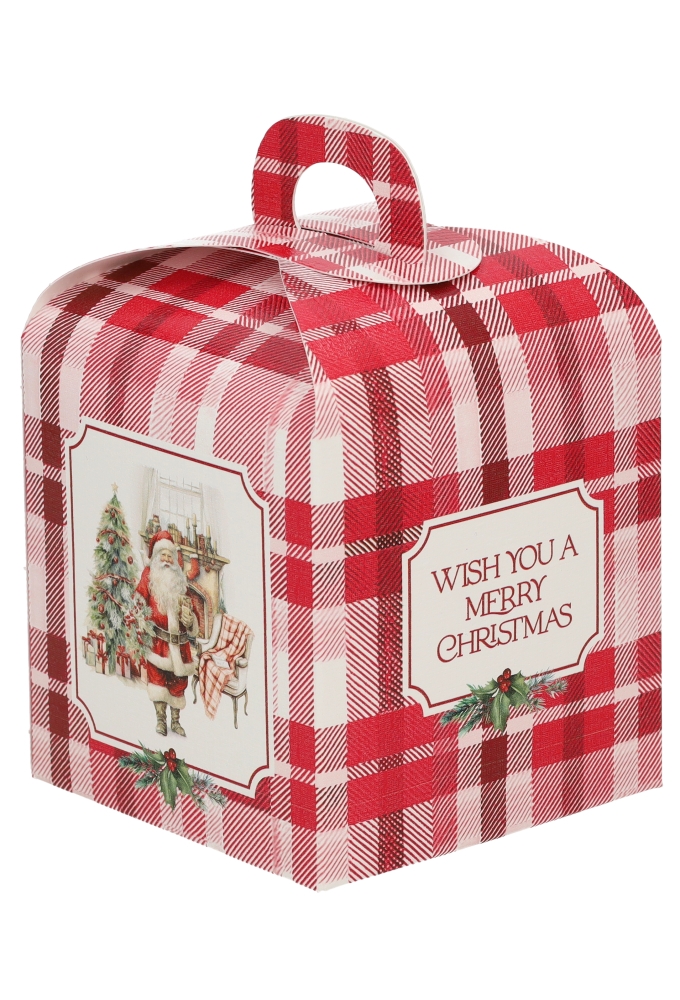 Geschenkdoosje Merry Christmas  Kerstman Ruit 10x10x10cm 10stuks