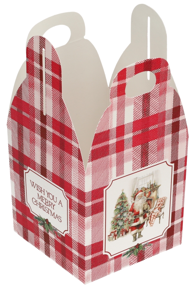 Geschenkdoosje Merry Christmas  Kerstman Ruit 10x10x10cm 10stuks