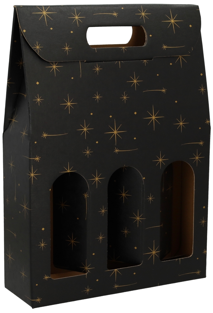 Luxe Wijndozen Vigo Zwart Stars voor 3 fles 27x9x38.5cm 30stuks