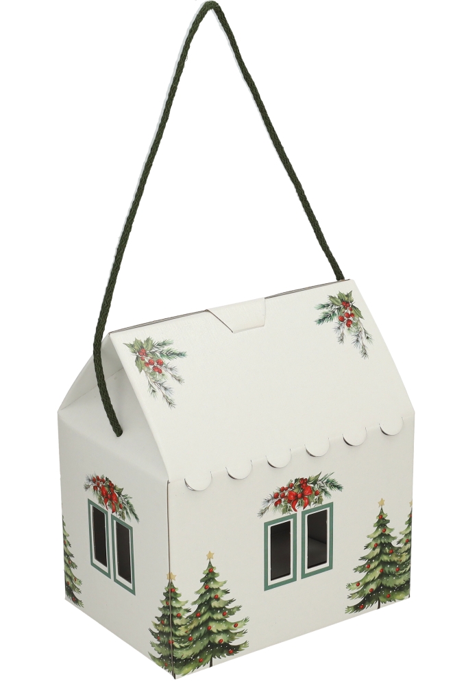Geschenkdoos Huisje Christmastree & Koord 20x14x14cm 40stuks