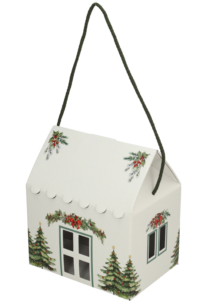 Geschenkdoos Huisje Christmastree & Koord 20x14x14cm 40stuks