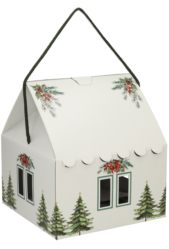 Geschenkdoos Huisje Christmastree & Koord 24.5x24.5x15cm 40stuks