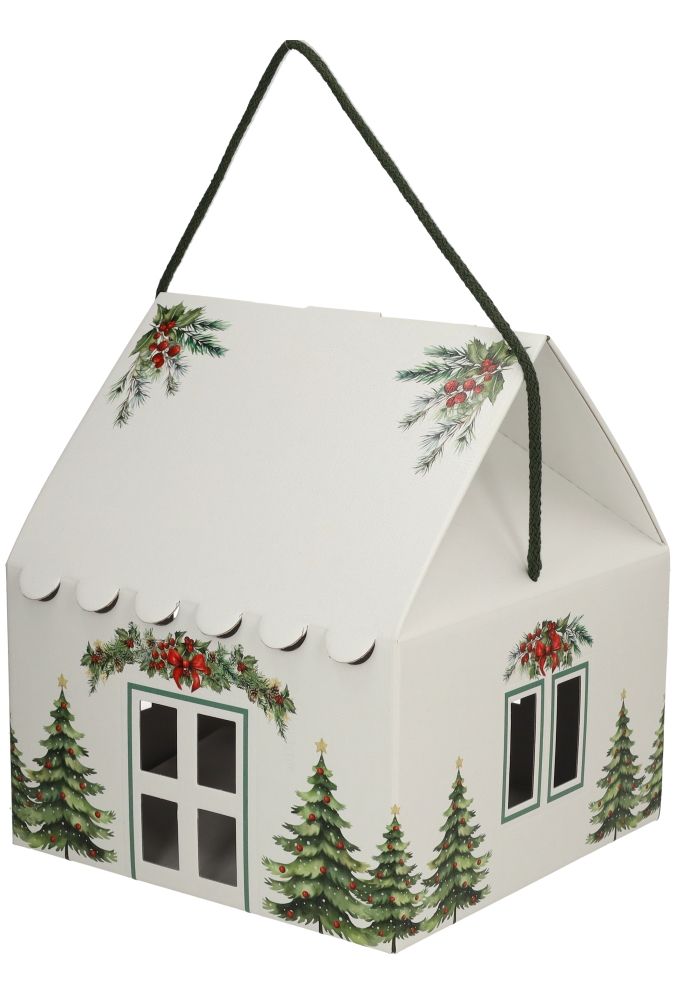 Geschenkdoos Huisje Christmastree & Koord 24.5x24.5x15cm 40stuks