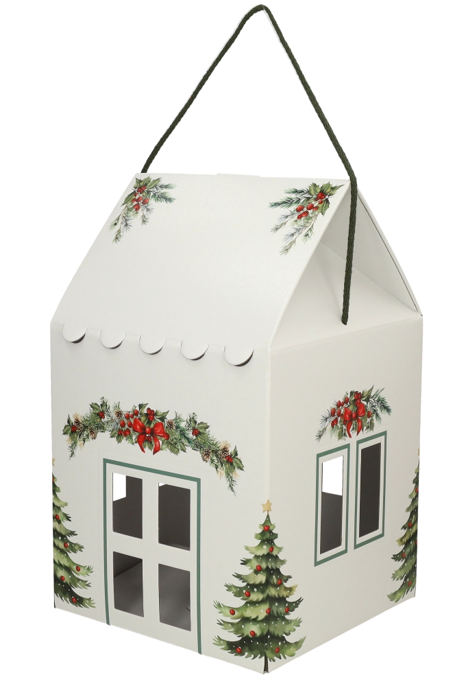 Geschenkdoos Huisje Christmastree & Koord 22.5x22.5x25.5cm 40stuks