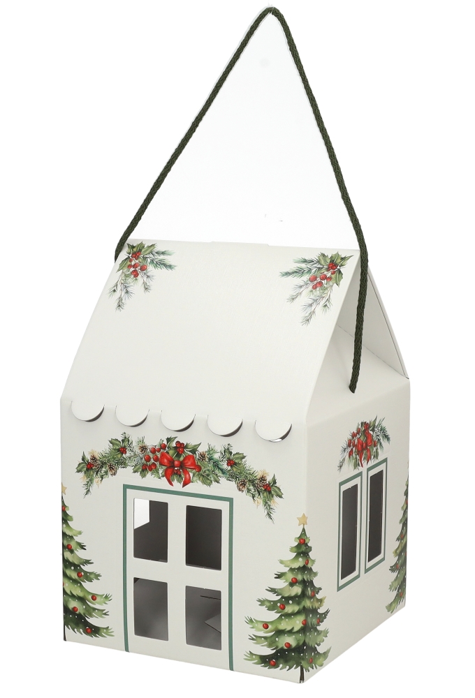 Geschenkdoos Huisje Christmastree & Koord 20x20x18cm 40stuks
