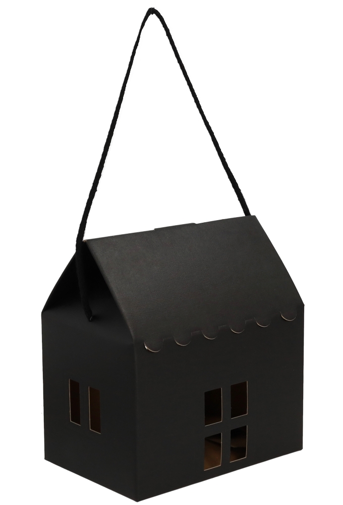 Geschenkdoos Huisje Zwart & Koord 20x14x14cm 40stuks