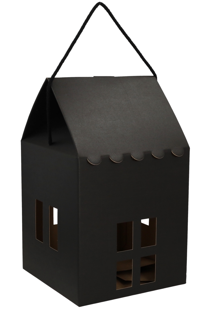 Geschenkdoos Huisje Zwart & Koord 22.5x22.5x25.5cm 40stuks
