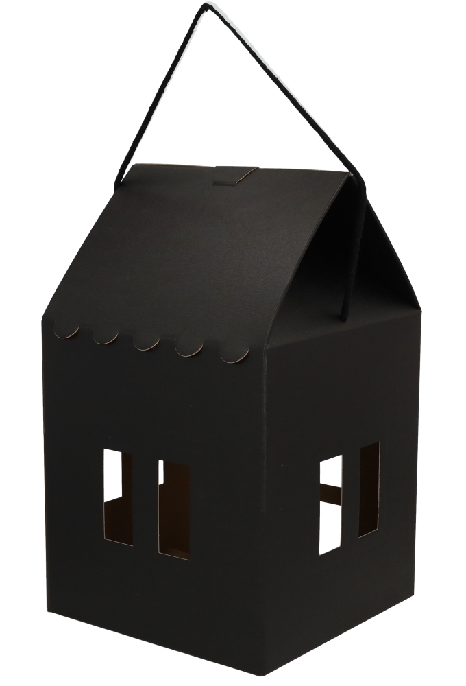 Geschenkdoos Huisje Zwart & Koord 22.5x22.5x25.5cm 40stuks