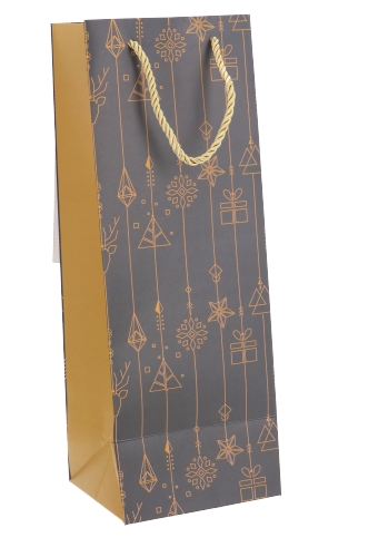 Kerst Wijntasjes 1 Fles Kerstmis Grijs En Goud 12.5x9x36.5cm 9stuks