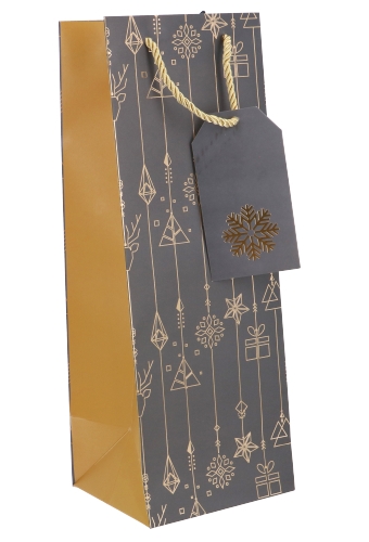 Kerst Wijntasjes 1 Fles Kerstmis Grijs En Goud 12.5x9x36.5cm 9stuks