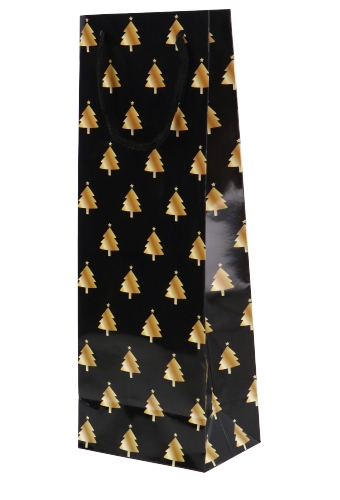 Kerst Luxe Wijntasjes 1Fles Christmas Trees Gold 12.5x9x36.5cm 11stuks