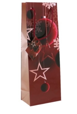 Kerst Luxe Wijntasjes 1Fles Red Stars Christmas 12.5x9x36.5cm 11stuks Kerst Luxe Wijntasjes 1Fles Red Stars Christmas 12.5x9x36.5cm 11stuks