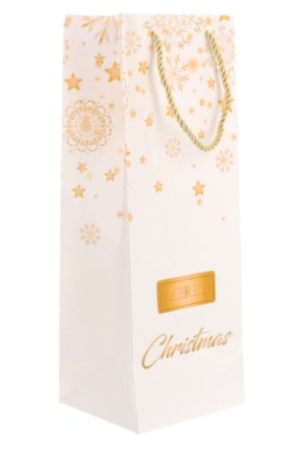 Luxe Kerst Wijntasjes 1 Fles Merry Christmas Gold 12.5x9x36.5cm 9st