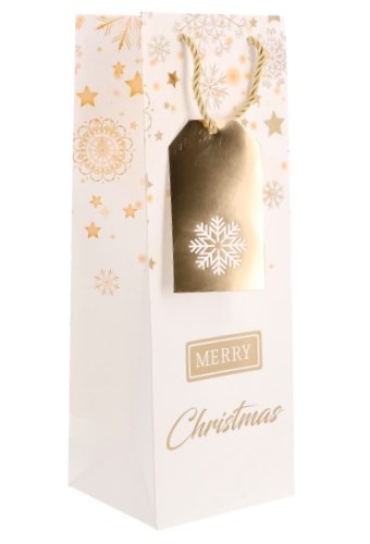 Luxe Kerst Wijntasjes 1 Fles Merry Christmas Gold 12.5x9x36.5cm 9st