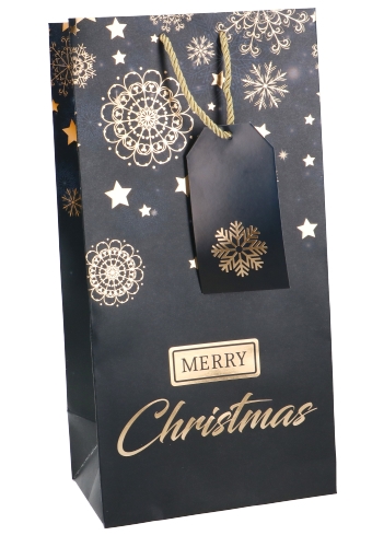 Kerst Wijntasjes 2 Flessen Merry Christmas Star Rain 18x9x36cm 9stuks