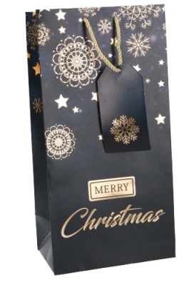 Kerst Wijntasjes 2 Flessen Merry Christmas Star Rain 18x9x36cm 9stuks