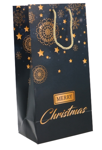Kerst Wijntasjes 2 Flessen Merry Christmas Star Rain 18x9x36cm 9stuks