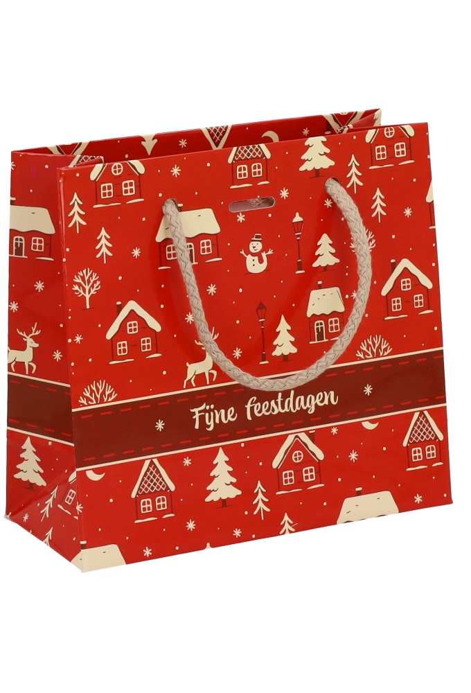 Kersttasjes Winter Sfeer Feestdagen & Lintgleuf 16x7x15cm 10stuks