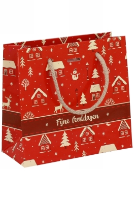 Kersttasjes Winter Sfeer Feestdagen & Lintgleuf 16x7x15cm 10stuks