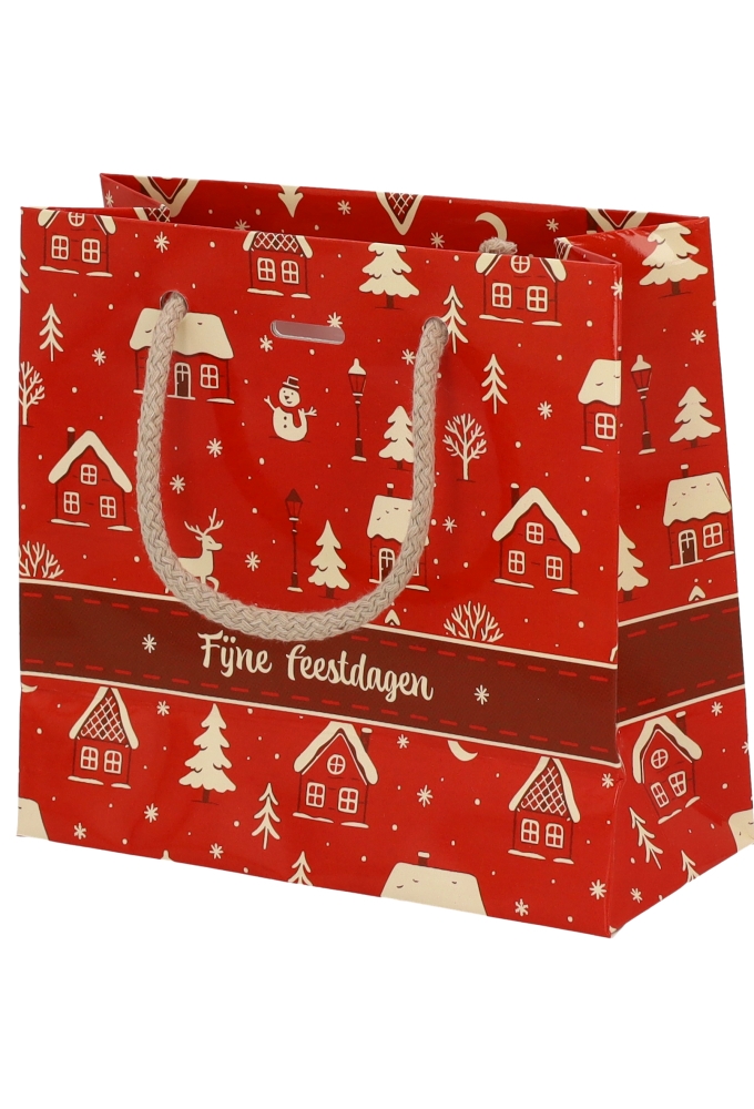 Kersttasjes Winter Sfeer Feestdagen & Lintgleuf 16x7x15cm 10stuks