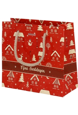 Kersttasjes Winter Sfeer Feestdagen & Lintgleuf 16x7x15cm 10stuks