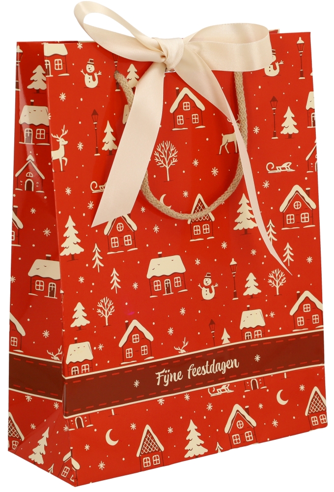 Kersttasjes Winter Sfeer Feestdagen & Lintgleuf 24X10X32cm 10stuks