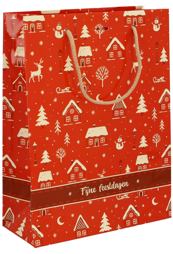 Kersttasjes Winter Sfeer Feestdagen & Lintgleuf 24X10X32cm 10stuks