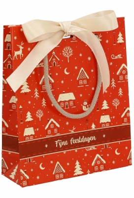 Kersttasjes Winter Sfeer Feestdagen & Lintgleuf 19X7x23cm 10stuks